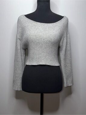 Pink Rose Gray Crop Ribbed Knit Sweater Size M Medium